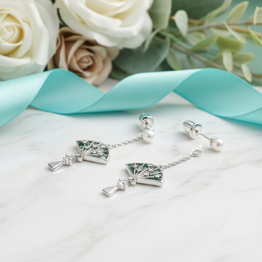 Love Grown in Grace- Chinese Style Fan Shaped Unique Moss Agate Earrings-Evani Jewelry