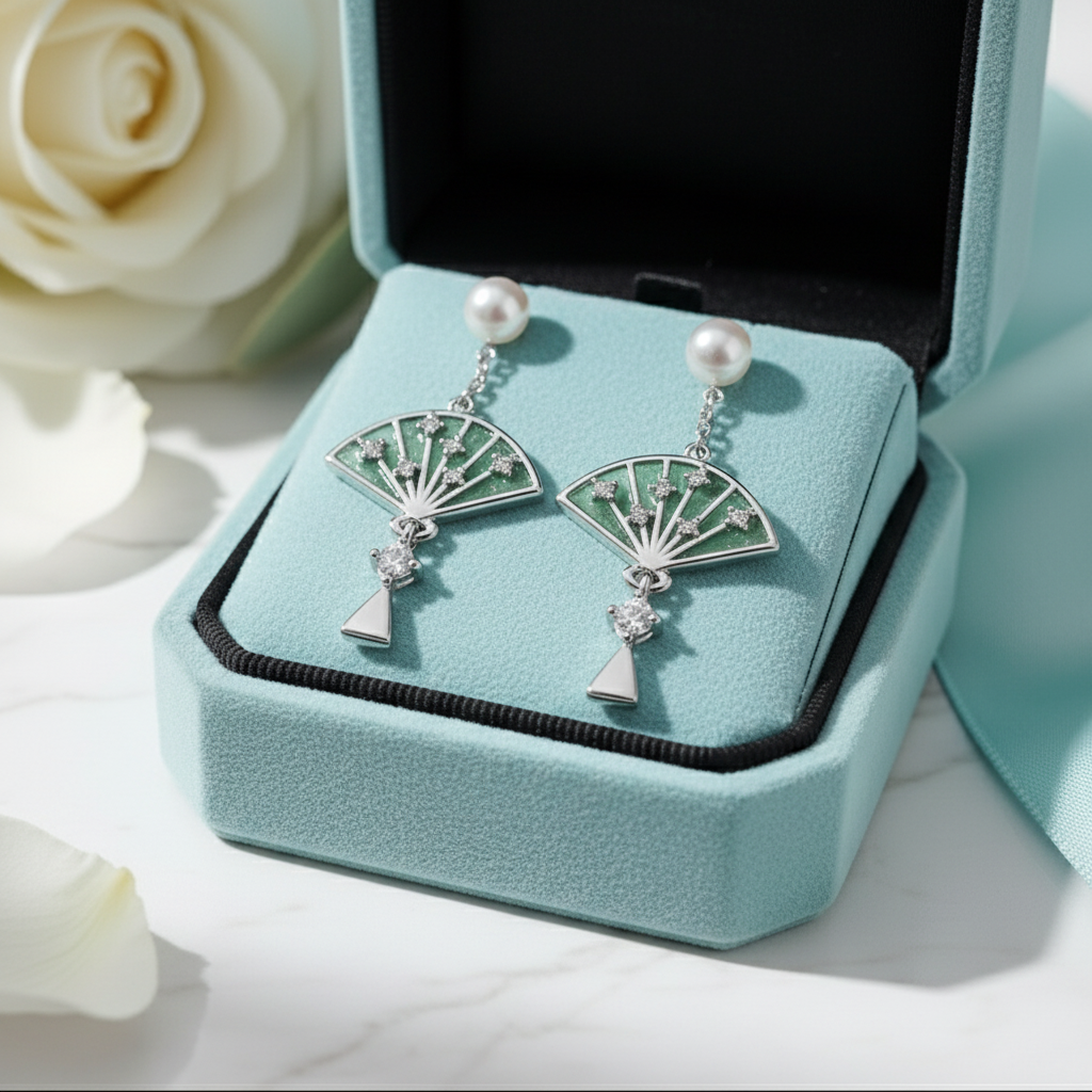 Love Grown in Grace- Chinese Style Fan Shaped Unique Moss Agate Earrings - Evani Naomi Jewelry