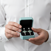 Love Grown in Grace- Chinese Style Fan Shaped Unique Moss Agate Earrings