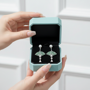 Love Grown in Grace- Chinese Style Fan Shaped Unique Moss Agate Earrings