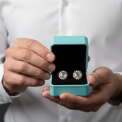 Eternal Pair- Unique Round Cut Moss Agate Snowflake Halo Studs Earrings