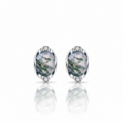 Embrace of Forever- Dainty Gemstone Oval Natural Moss Agate Studs Earrings