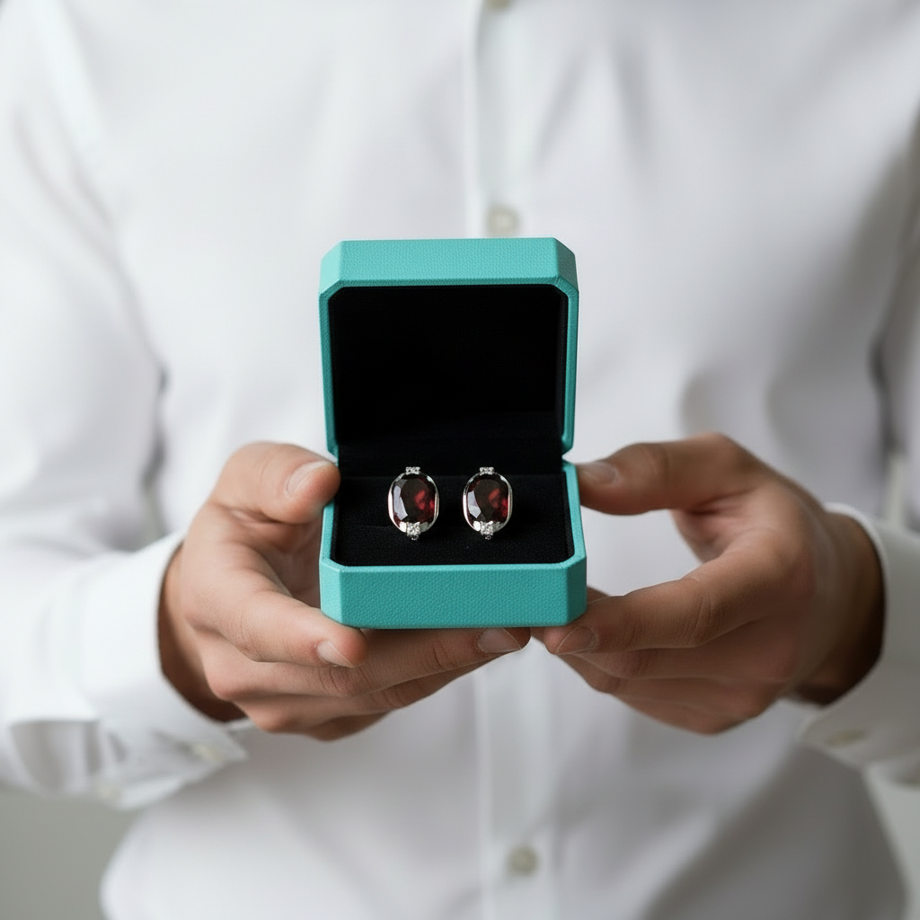 Dainty Gemstone Oval Ruby Birthstone Studs Earrings-Evani Jewelry