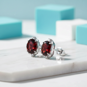 Dainty Gemstone Oval Ruby Birthstone Studs Earrings-Evani Jewelry