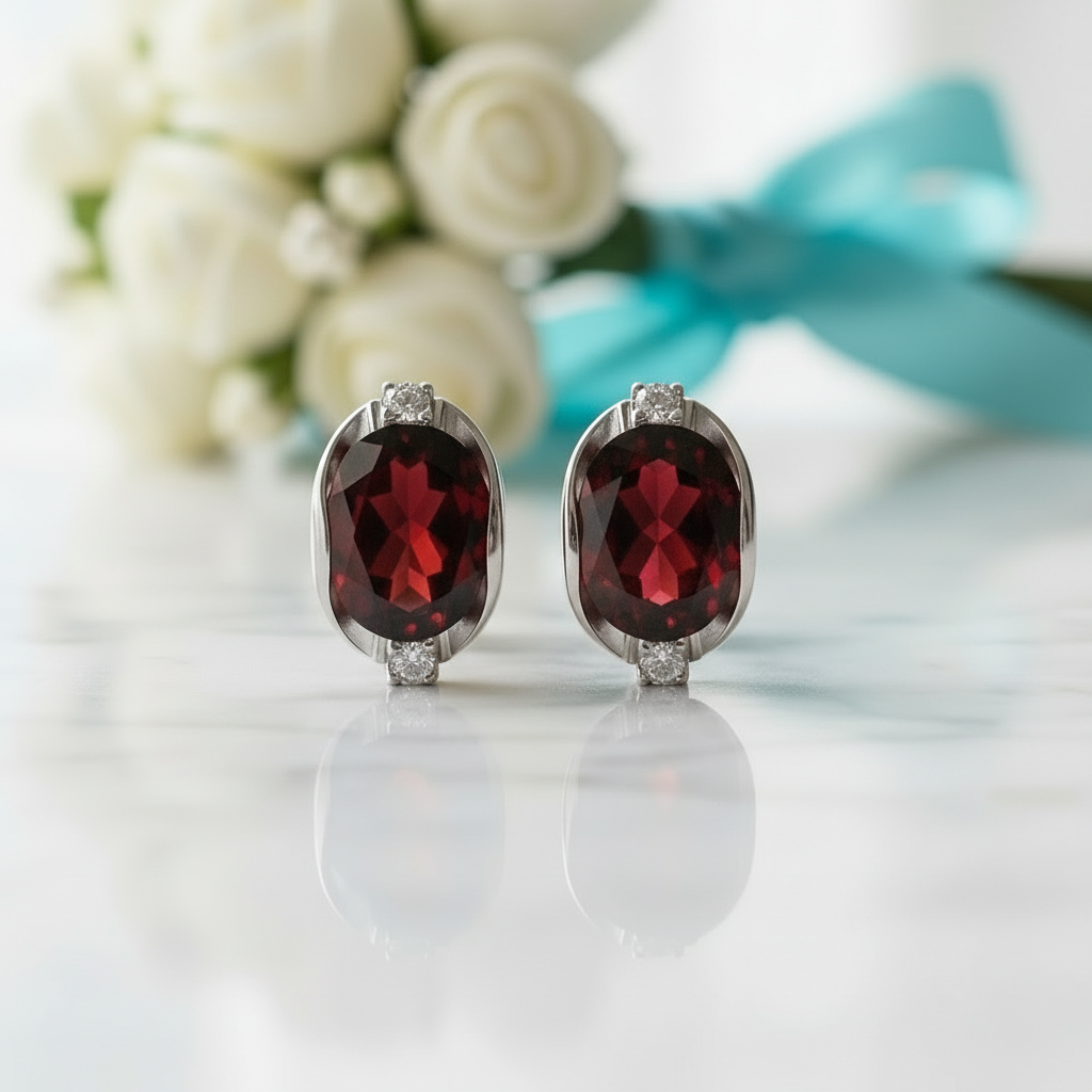 Dainty Gemstone Oval Ruby Birthstone Studs Earrings-Evani Jewelry