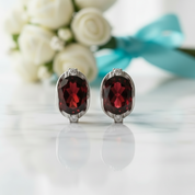 Dainty Gemstone Oval Ruby Birthstone Studs Earrings-Evani Jewelry