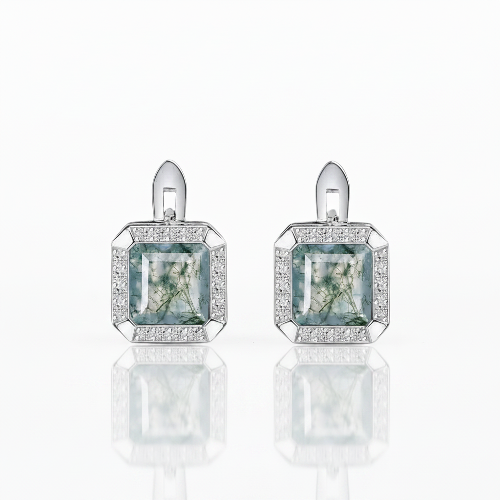 Whispers of Forever- Natural Moss Agate Gemstone Clip Earrings