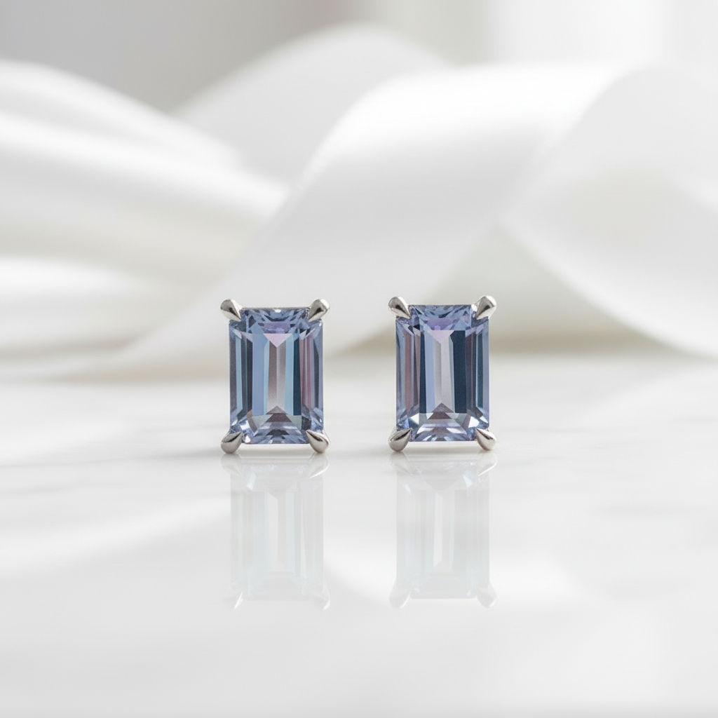 Emerald Cut Alexandrite Birthstone Stud Earrings-Evani Jewelry