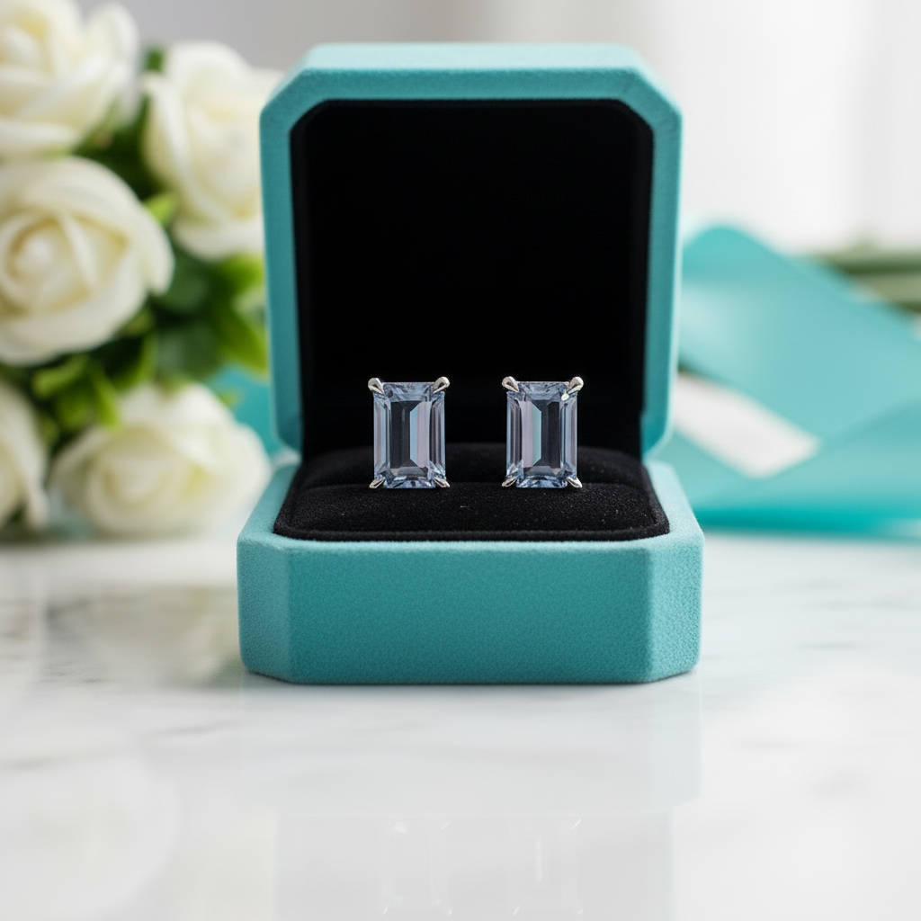 Emerald Cut Alexandrite Birthstone Stud Earrings-Evani Jewelry