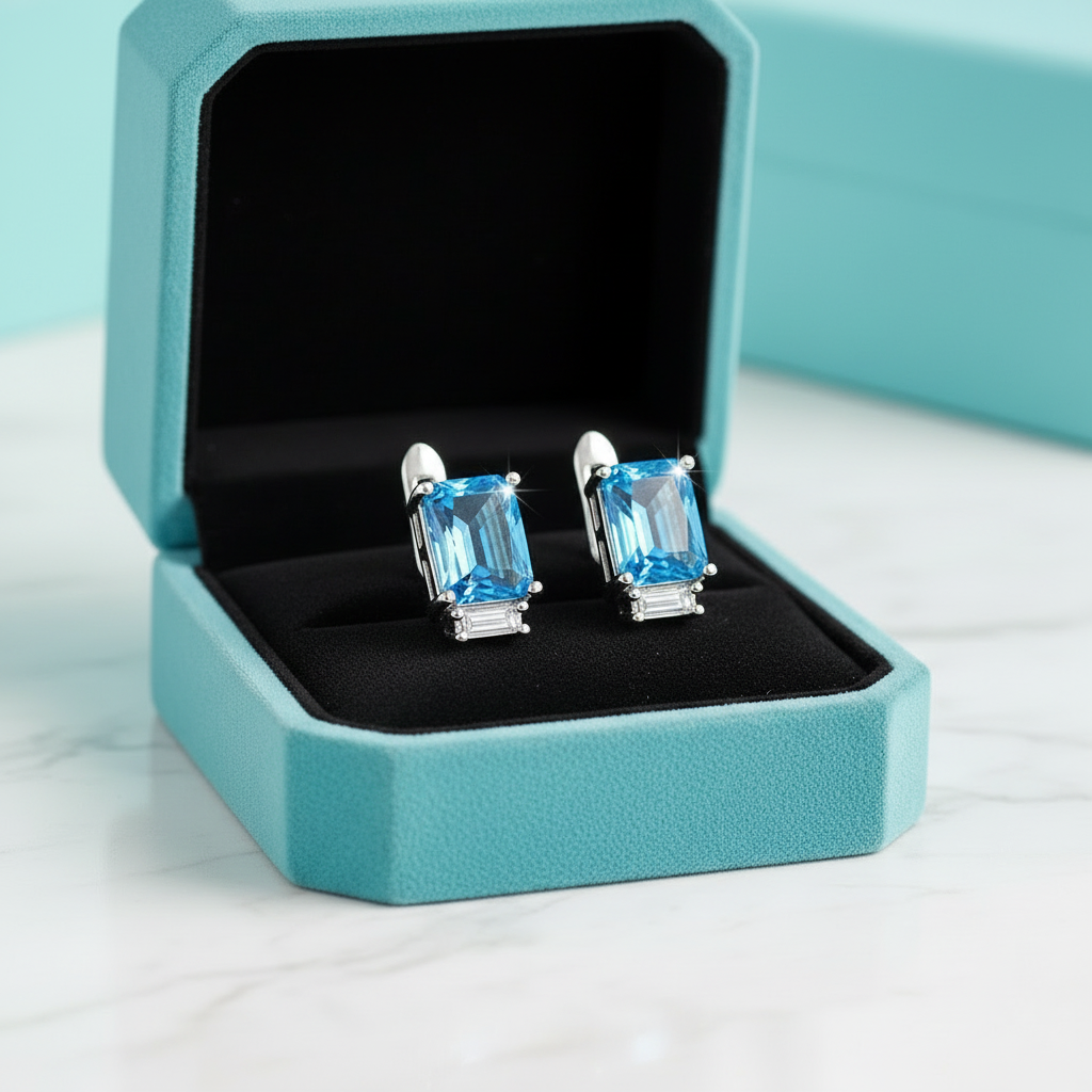 Unique Octagon Cut Sapphire Birthstone Studs Earrings - Evani Naomi Jewelry