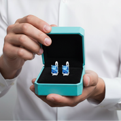 Unique Octagon Cut Sapphire Birthstone Studs Earrings