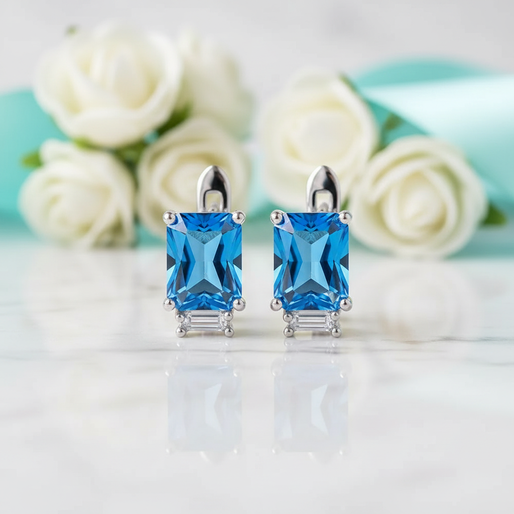 Unique Octagon Cut Sapphire Birthstone Studs Earrings - Evani Naomi Jewelry