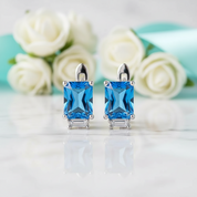 Unique Octagon Cut Sapphire Birthstone Studs Earrings
