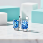 Unique Octagon Cut Sapphire Birthstone Studs Earrings