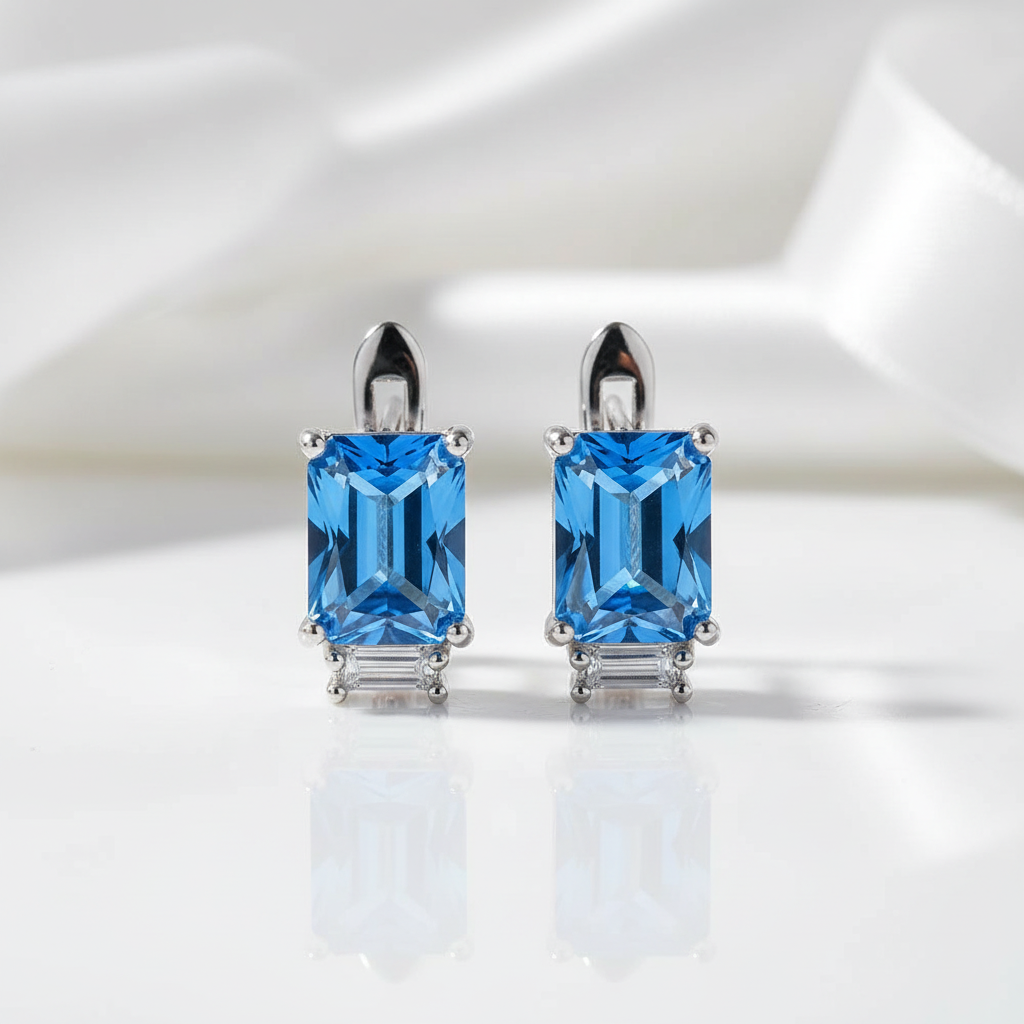 Unique Octagon Cut Sapphire Birthstone Studs Earrings