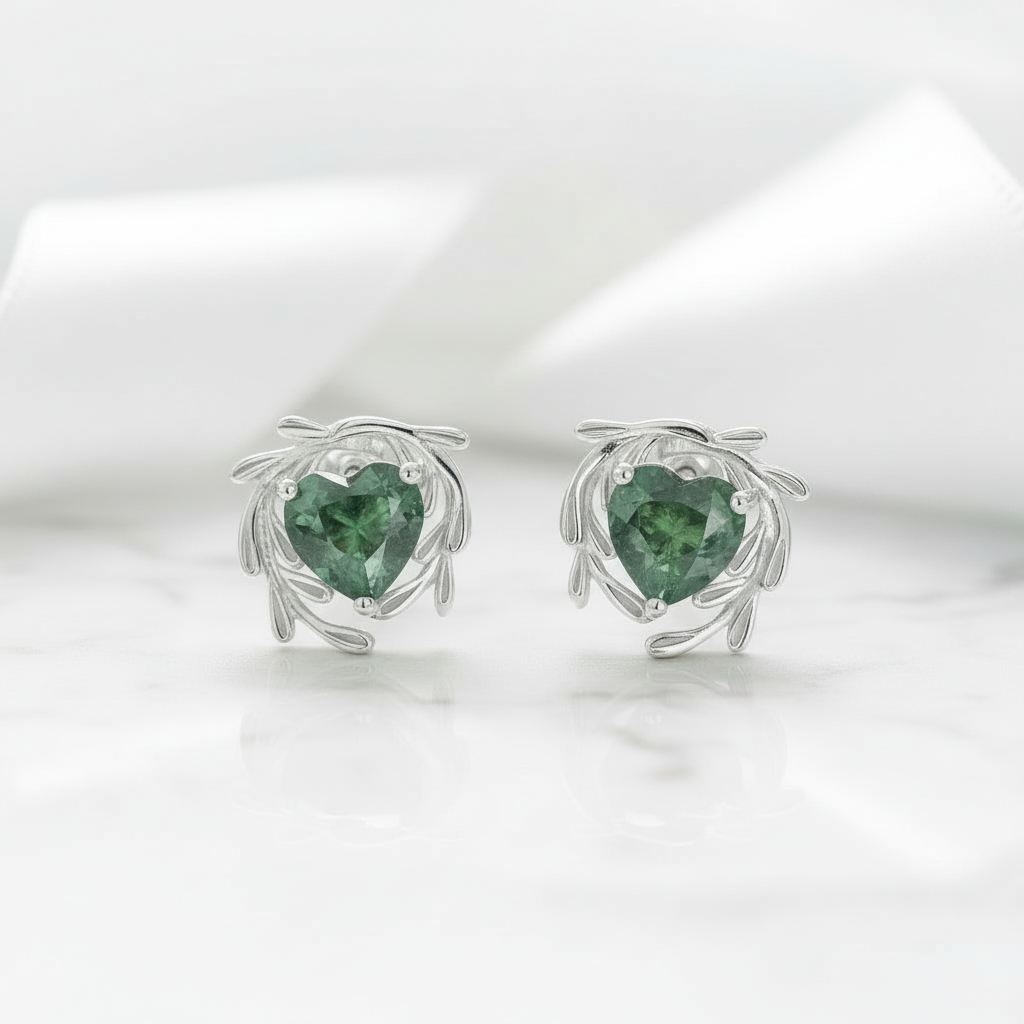 Fated Hearts- Leaf Branch Natural Moss Agate Earrings