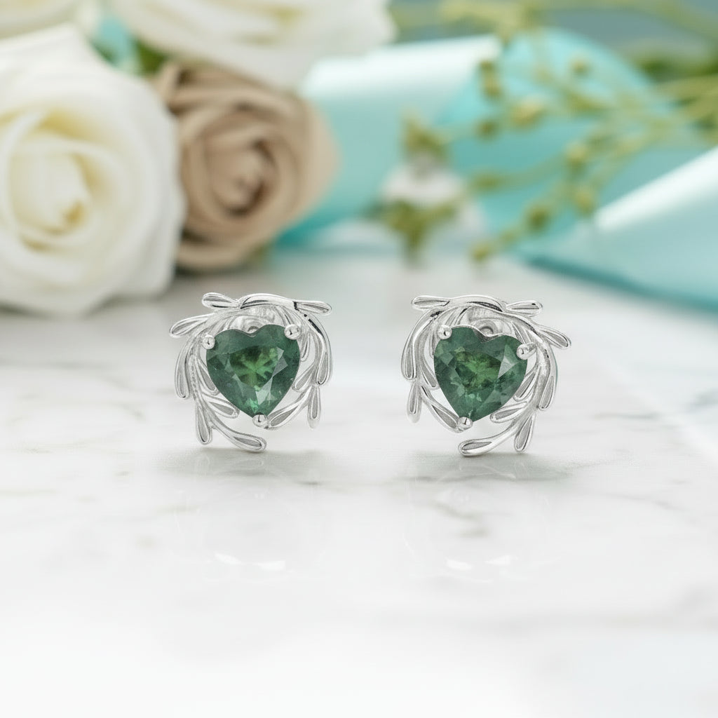 Fated Hearts- Leaf Branch Natural Moss Agate Earrings-Evani Jewelry