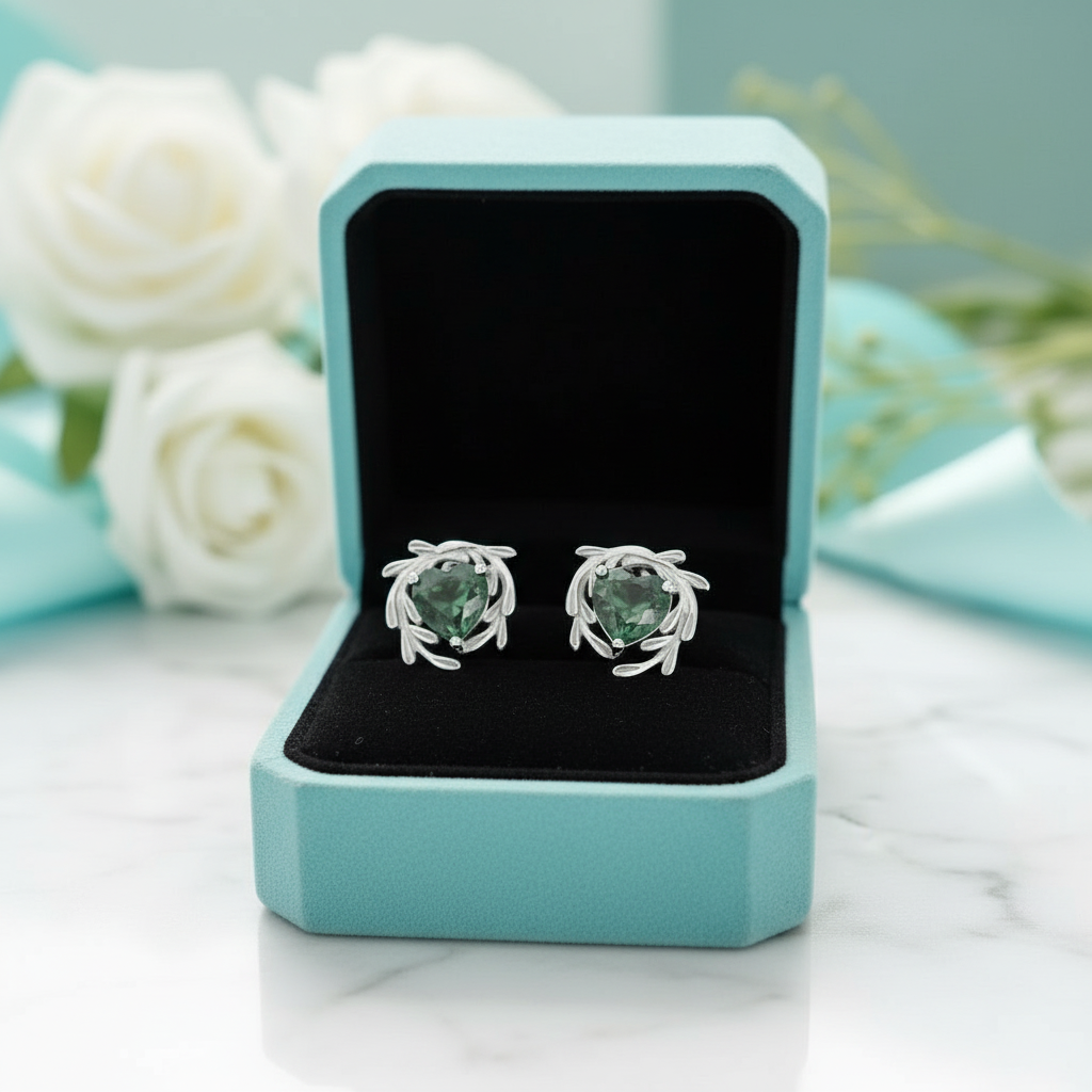 Fated Hearts- Leaf Branch Natural Moss Agate Earrings - Evani Naomi Jewelry
