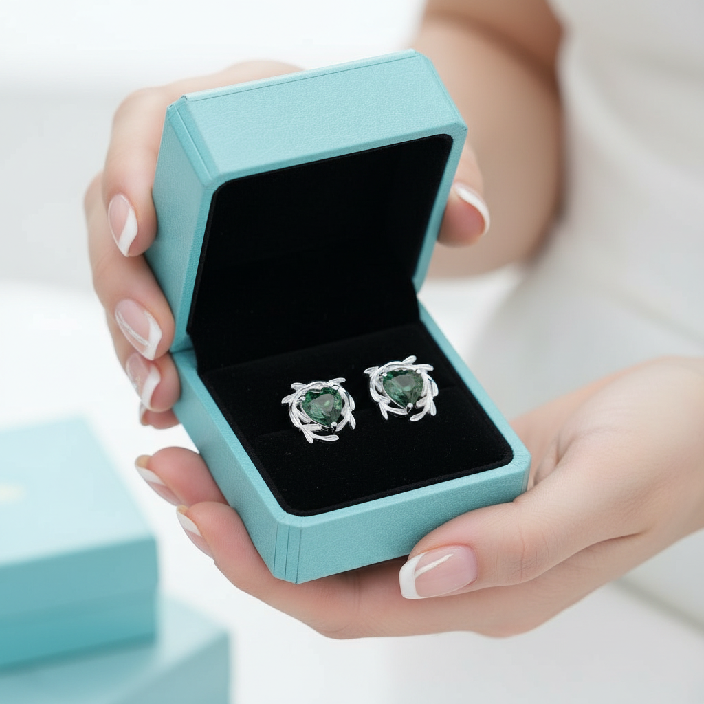 Fated Hearts- Leaf Branch Natural Moss Agate Earrings