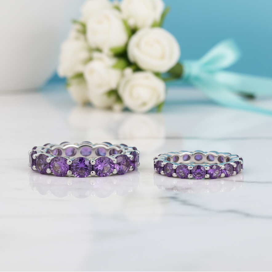 0.5 Ct Amethyst Full Eternity Wedding Band-Evani Jewelry