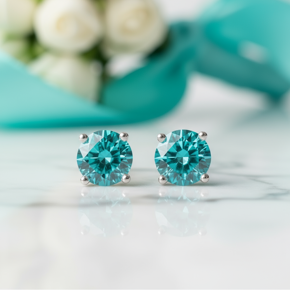 Classic 2ct Turquoise Diamond Stud Earrings-Evani Jewelry