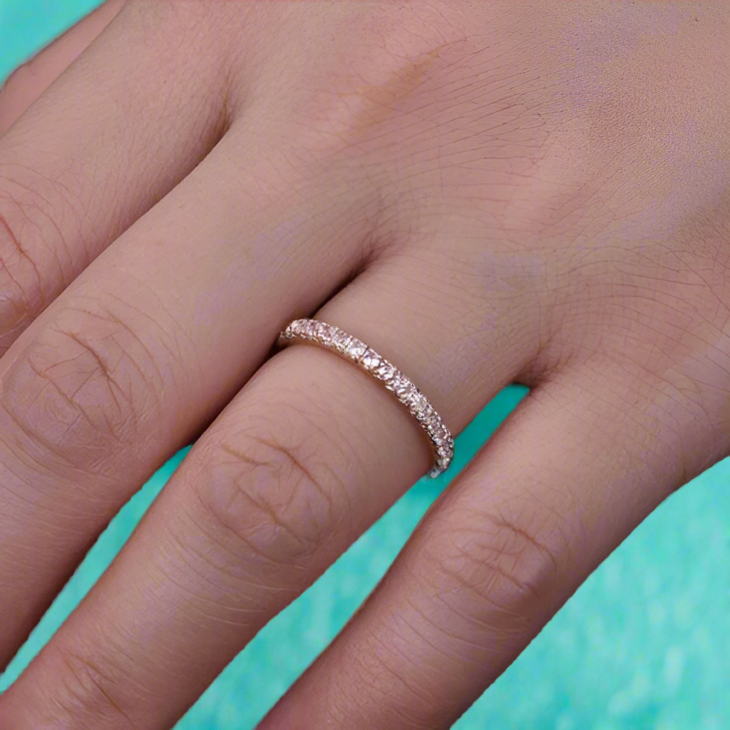 Peachy Pink 0.3ct Diamond Half Eternity Rose Gold Wedding Band-Evani Naomi Jewelry