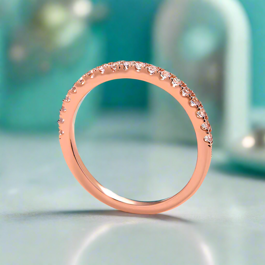 Peachy Pink 0.3ct Diamond Half Eternity Rose Gold Wedding Band-Evani Naomi Jewelry