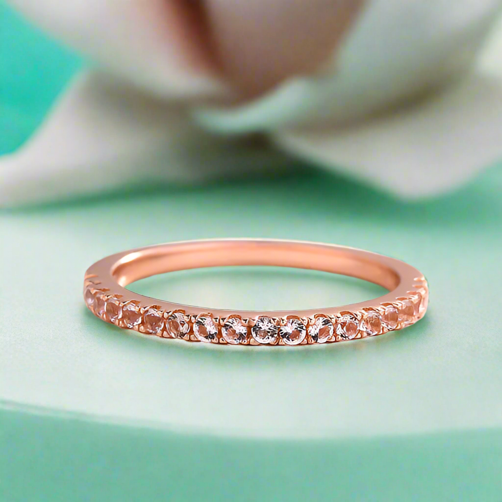 Peachy Pink 0.3ct Diamond Half Eternity Rose Gold Wedding Band-Evani Naomi Jewelry