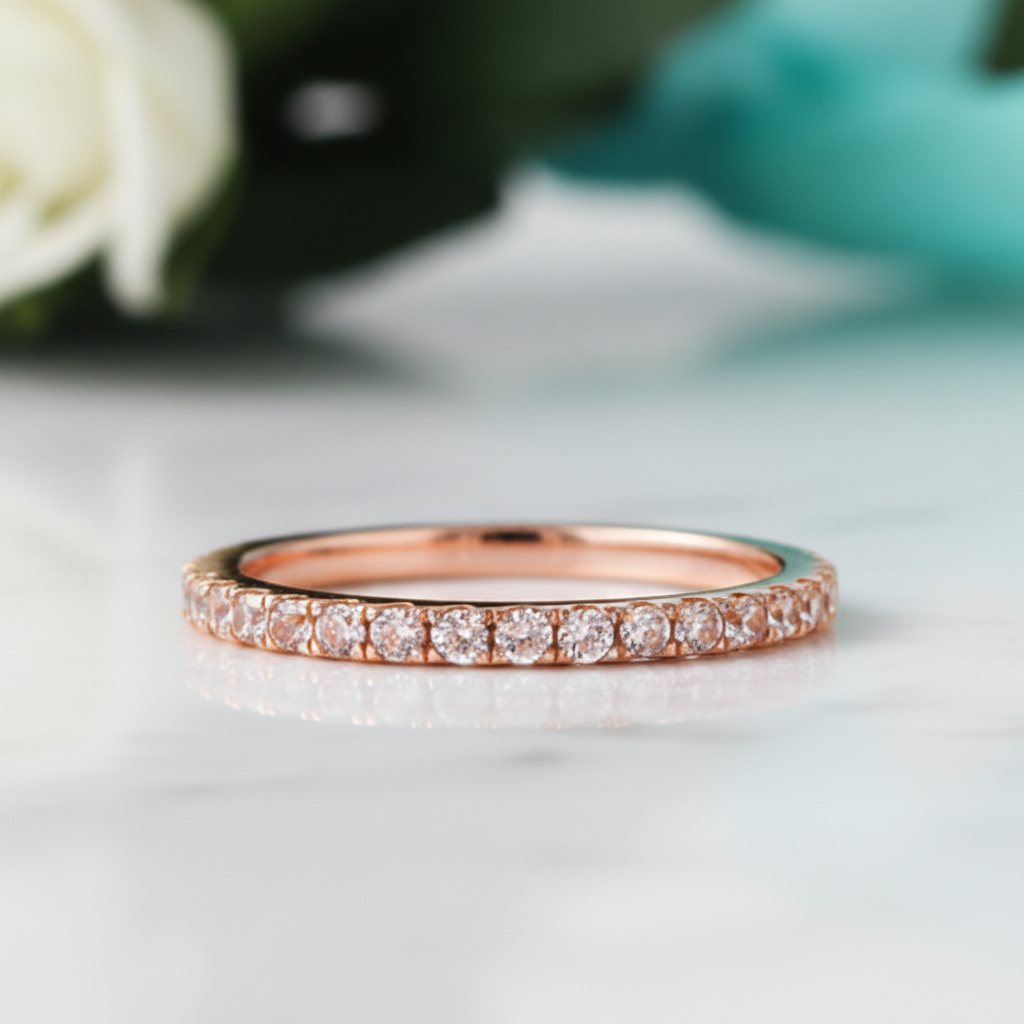 Peachy Tourmaline 0.3ct Diamond Half Eternity Rose Gold Wedding Band-Evani Jewelry