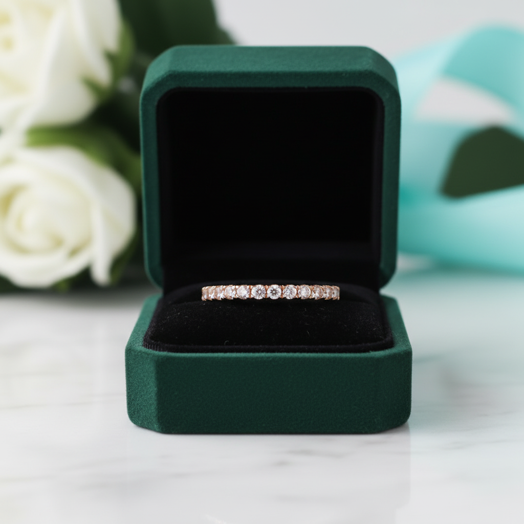Peachy Tourmaline 0.3ct Diamond OptionHalf Eternity Rose Gold Wedding Band - Evani Naomi Jewelry