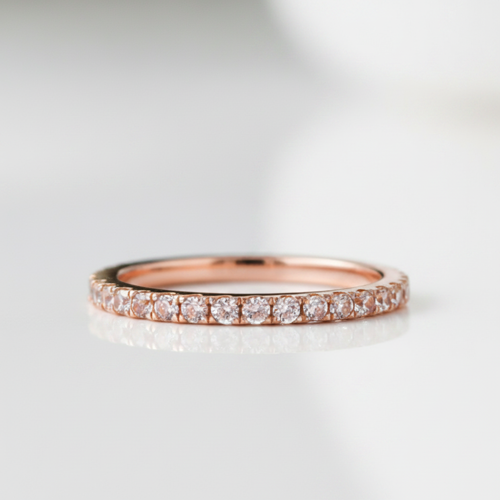 Peachy Tourmaline 0.3ct Diamond OptionHalf Eternity Rose Gold Wedding Band - Evani Naomi Jewelry
