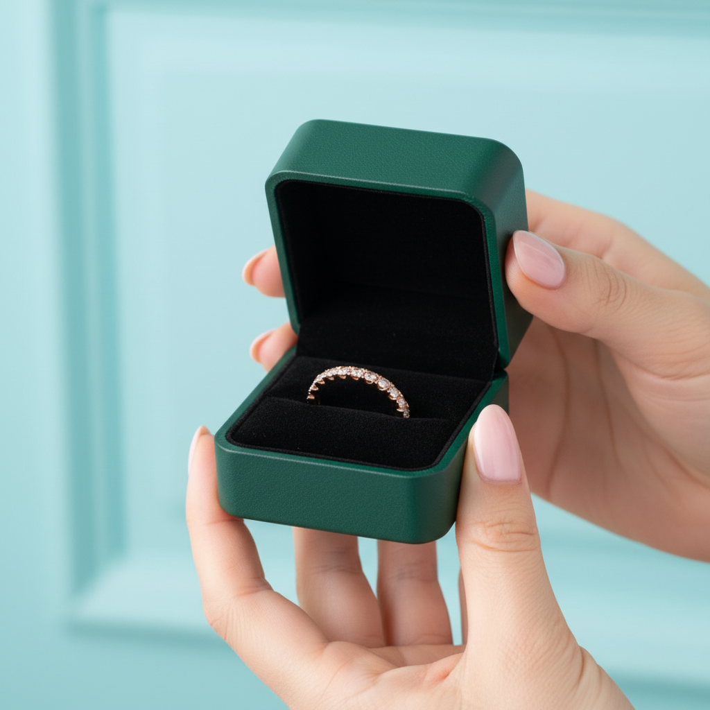 Peachy Tourmaline 0.3ct Diamond OptionHalf Eternity Rose Gold Wedding Band - Evani Naomi Jewelry