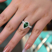 Pear Cut 2.2 ct Emerald Green Diamond Halo Bridal Ring Set-Evani Naomi Jewelry