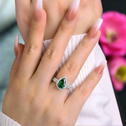 Pear Cut 2.2 ct Emerald Green Diamond Halo Bridal Ring Set-Evani Naomi Jewelry