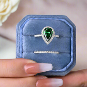 Pear Cut 2.2 ct Emerald Green Diamond Halo Bridal Ring Set-Evani Naomi Jewelry