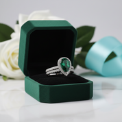 Pear Cut 2.2 ct Emerald Green Diamond Option Halo Bridal Ring Set