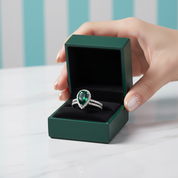 Pear Cut 2.2 ct Emerald Green Diamond Option Halo Bridal Ring Set