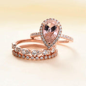 Pear Cut 2.2ct Synthetic Morganite 3 Pieces Bridal Set-Evani Naomi Jewelry