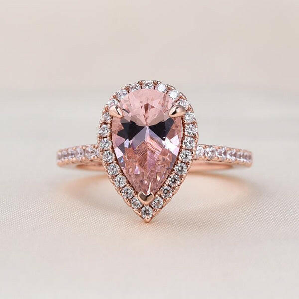 Pear Cut 2.2ct Synthetic Morganite 3 Pieces Bridal Set-Evani Naomi Jewelry