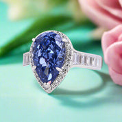 Pear Cut 3.0 ct Aquamarine Blue Diamond Engagement Ring-Evani Naomi Jewelry