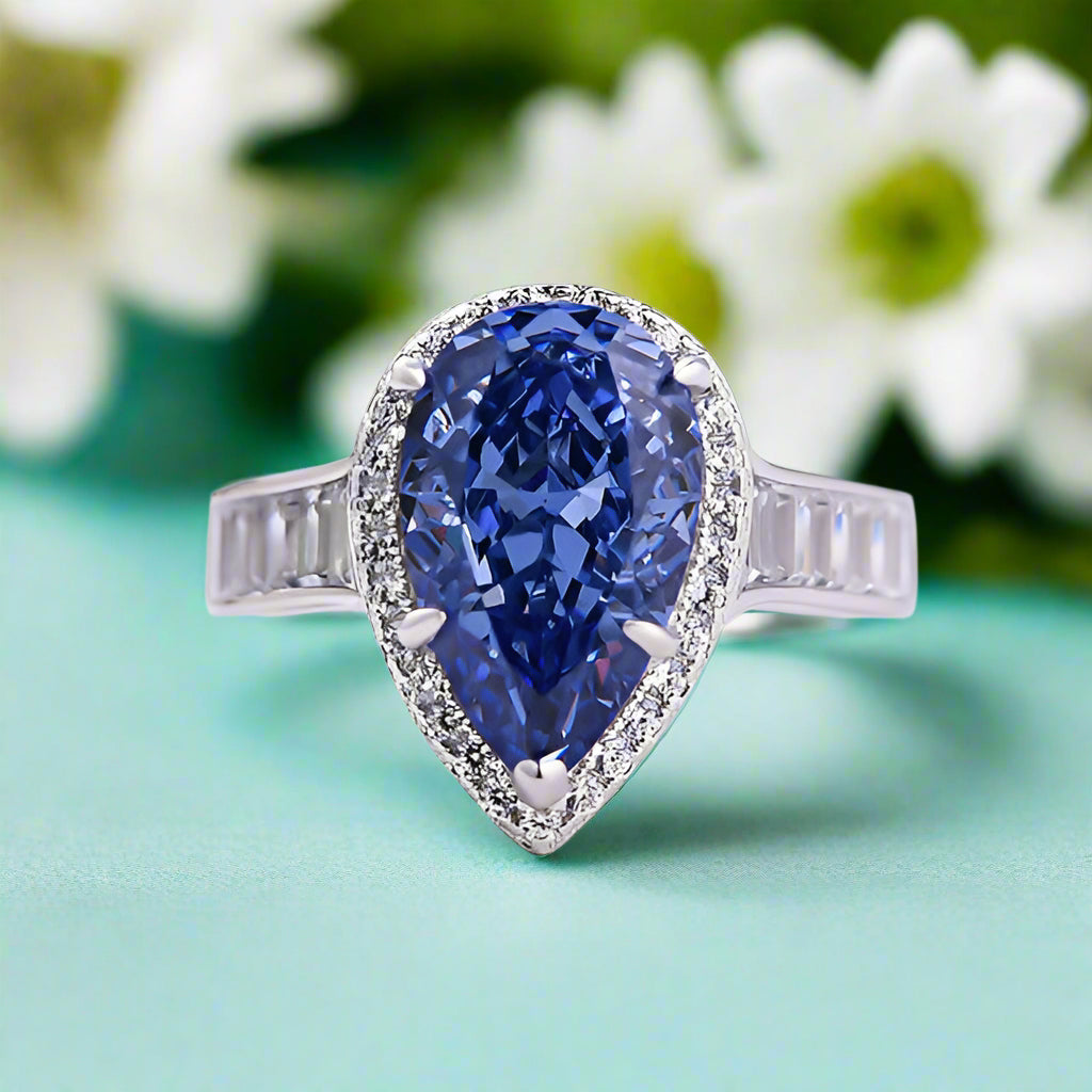 Pear Cut 3.0 ct Aquamarine Blue Diamond Engagement Ring-Evani Naomi Jewelry