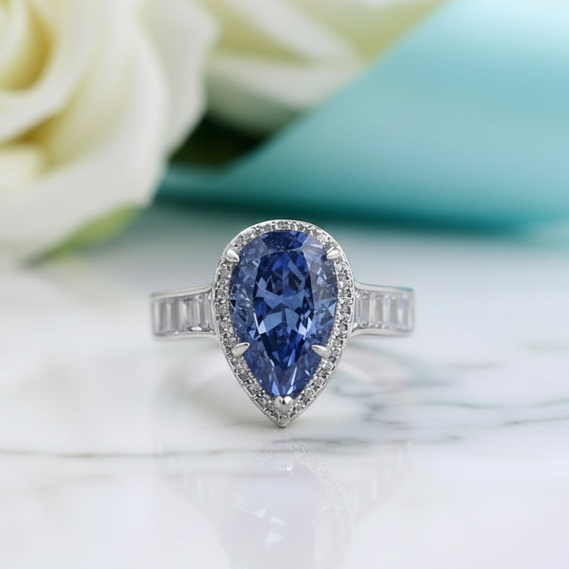 Pear Cut 3.0 ct Sapphire Birthstone Engagement Ring-Evani Jewelry