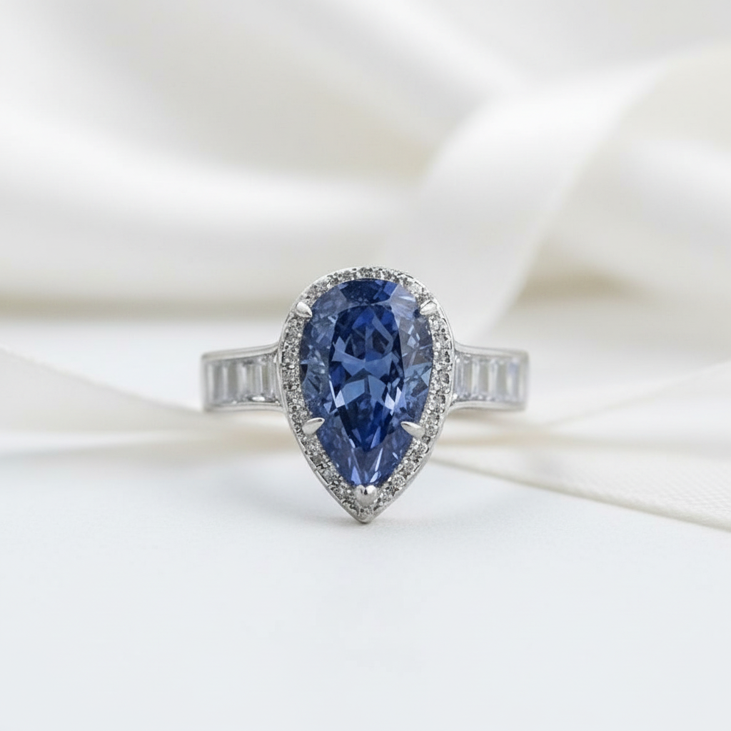 Pear Cut 3.0 ct Sapphire Birthstone Engagement Ring-Evani Jewelry