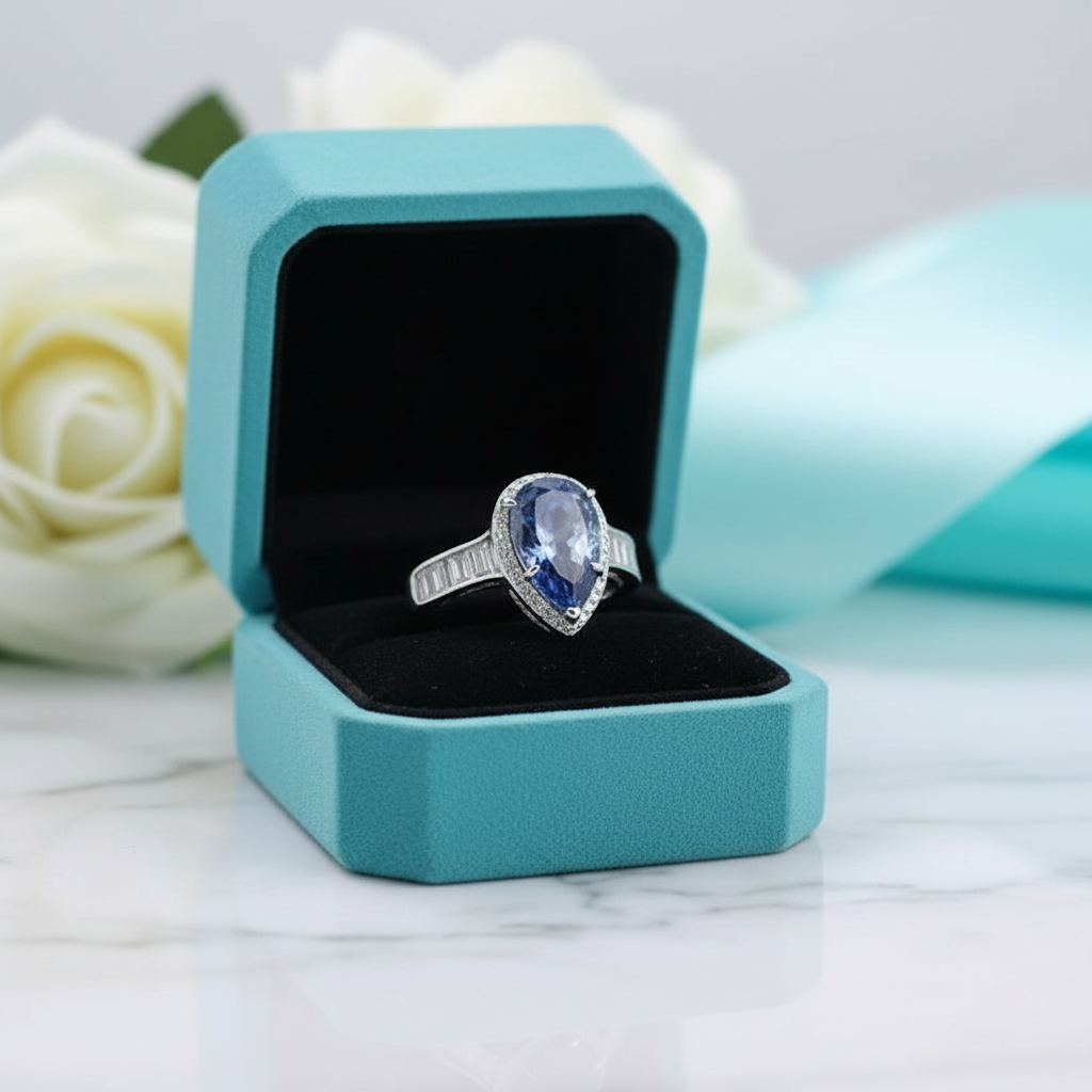 Pear Cut 3.0 ct Sapphire Birthstone Engagement Ring-Evani Jewelry