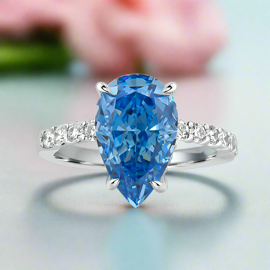 Pear Cut 3.0 ct Blue Sapphire Diamond Engagement Ring-Evani Naomi Jewelry