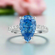 Pear Cut 3.0 ct Blue Sapphire Diamond Engagement Ring-Evani Naomi Jewelry