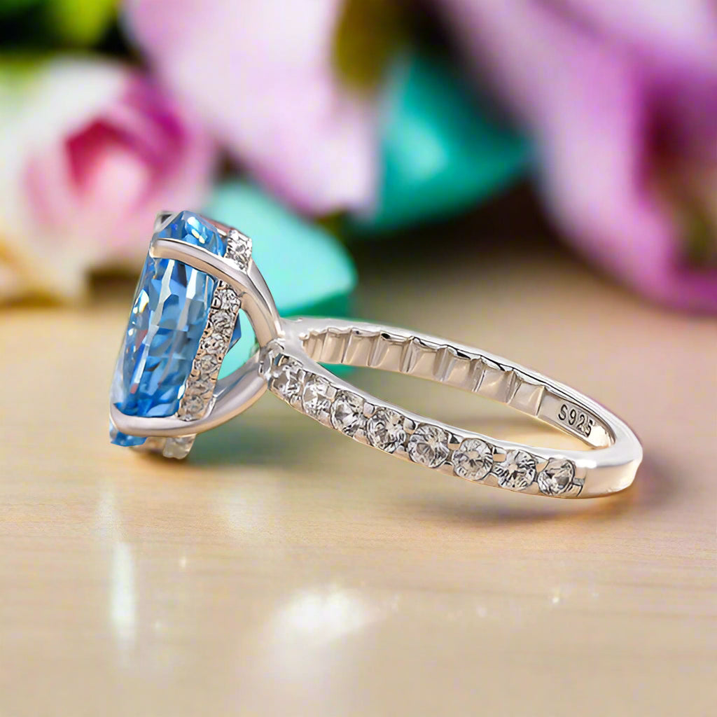 Pear Cut 3.0 ct Blue Sapphire Diamond Engagement Ring-Evani Naomi Jewelry