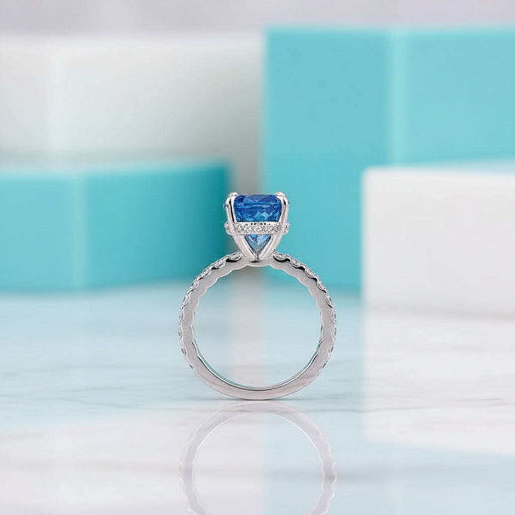 Pear Cut 3.0 ct Blue Sapphire Engagement Ring-Evani Jewelry