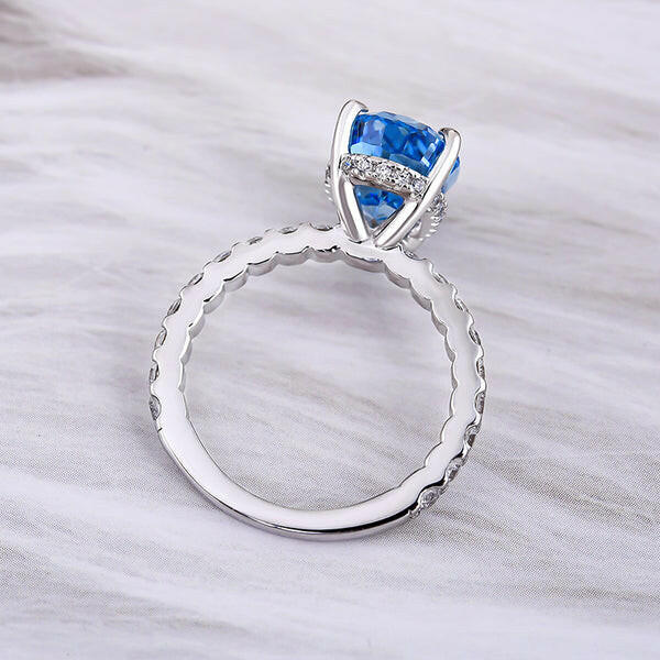 Pear Cut 3.0 ct Blue Sapphire Diamond Engagement Ring-Evani Naomi Jewelry