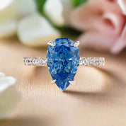 Pear Cut 3.0 ct Blue Sapphire Diamond Engagement Ring-Evani Naomi Jewelry